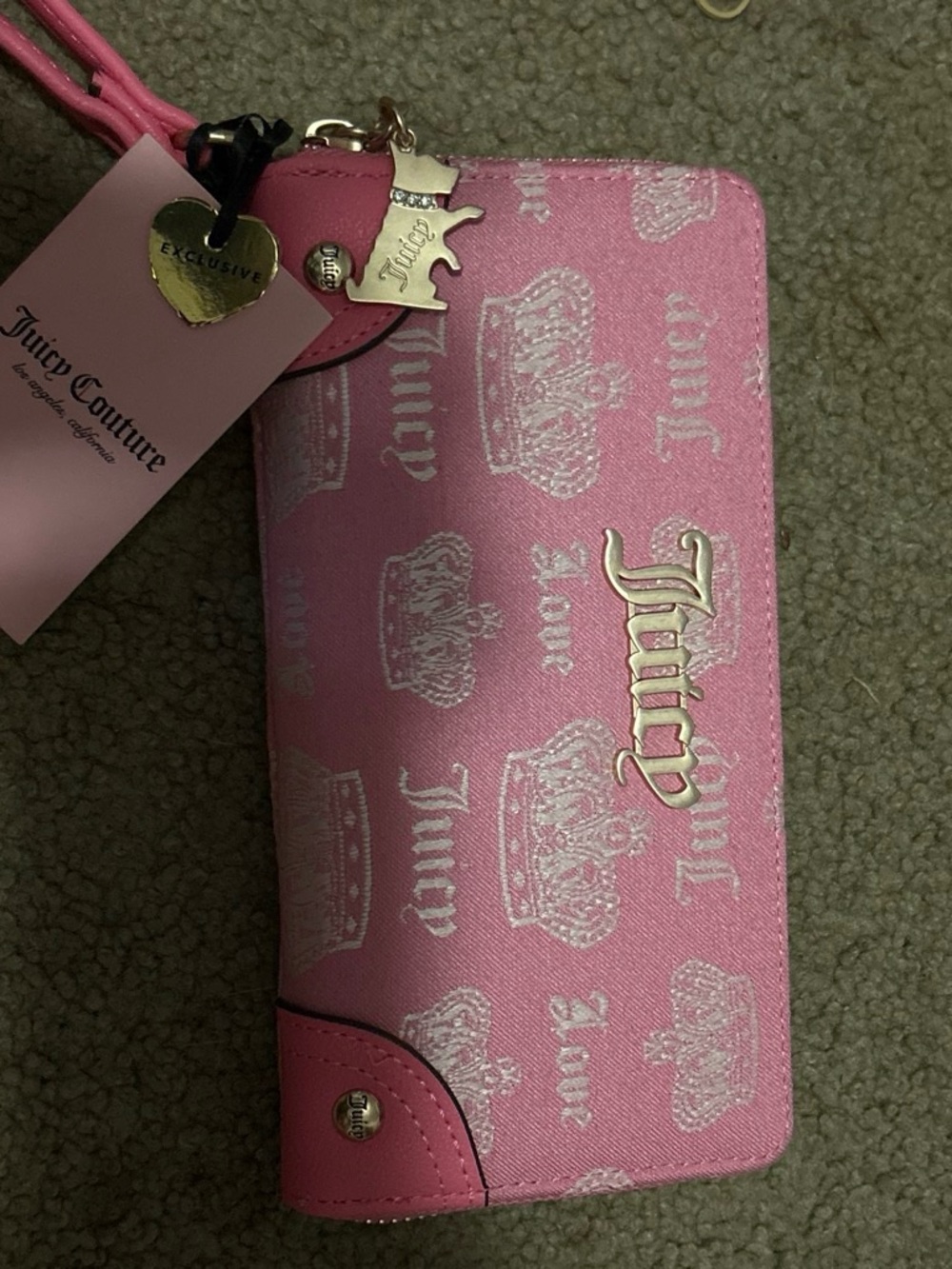 Juicy Couture Pink Logo Zip Wallet with Gold Accents